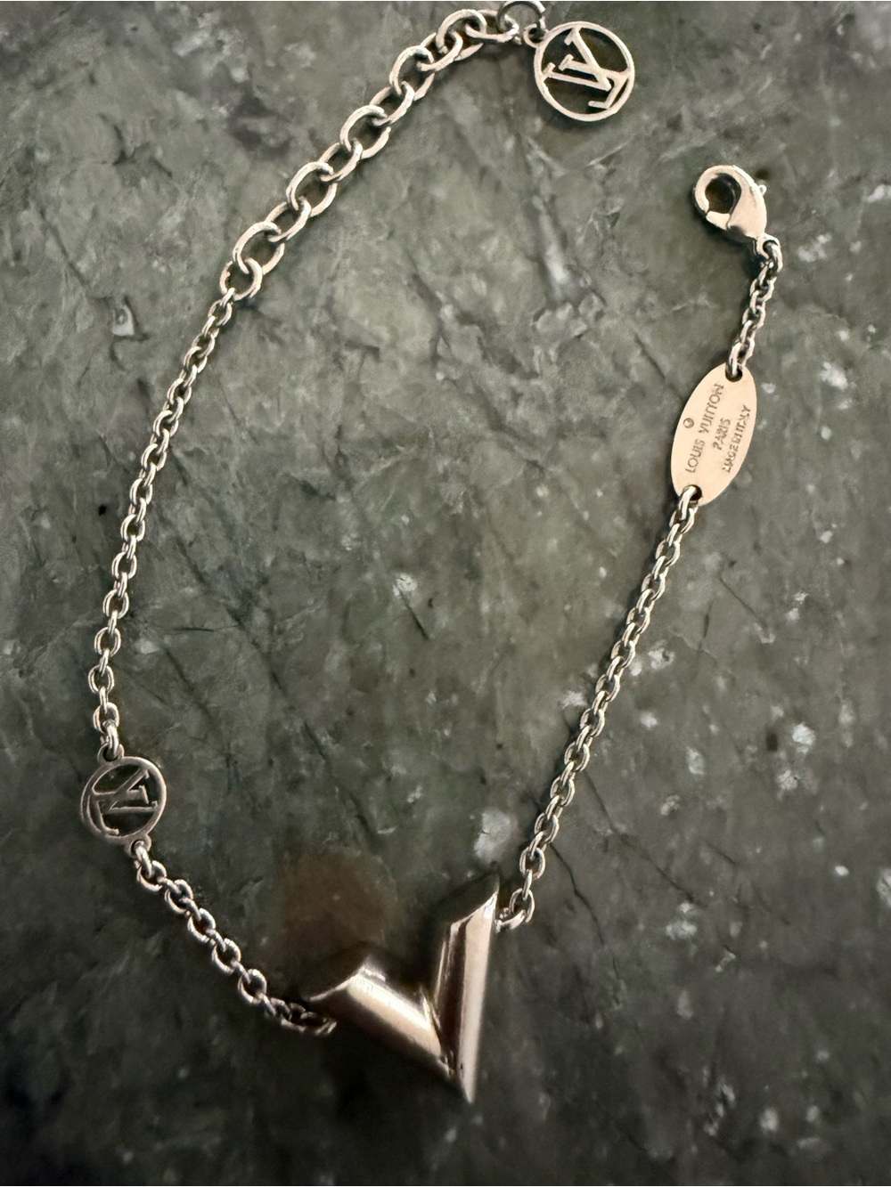 Louis Vuitton Silver V Charm Necklace with LV Medallions